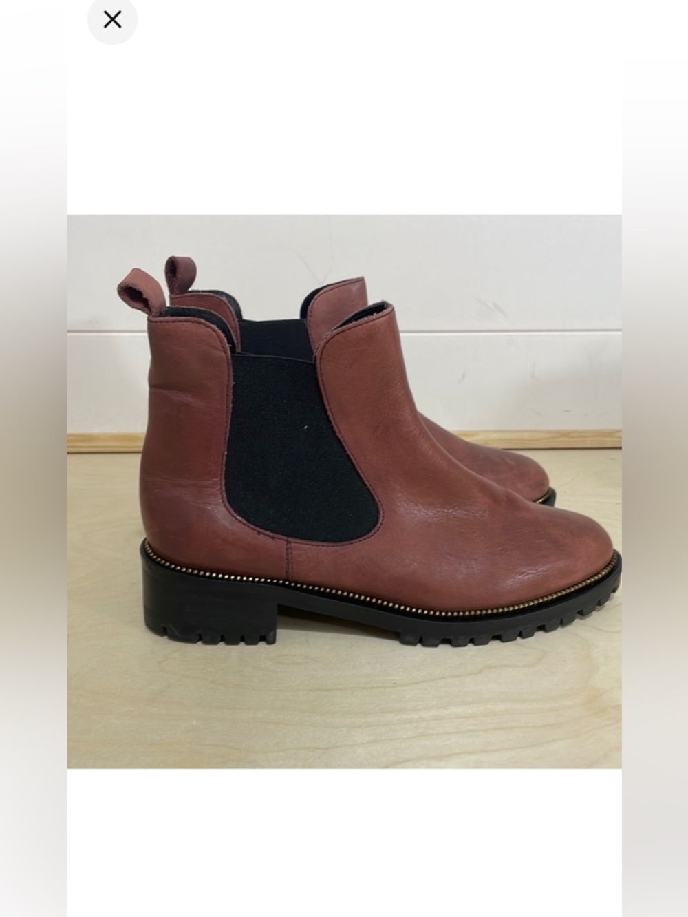 FABIANELLI Women's Chelsea Ankle Boots in Cognac with Black Elastic, size 8.5